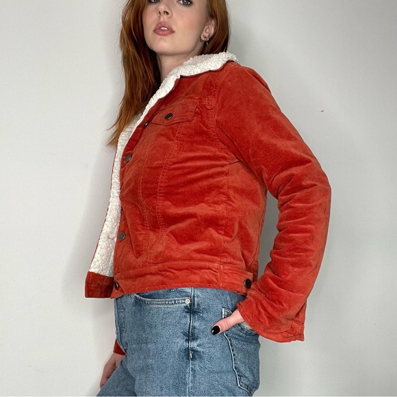 Forever 21 Orange Fuzzy Lined Button Up Winter Jacket, Women's Size Small - Picture 5 of 14